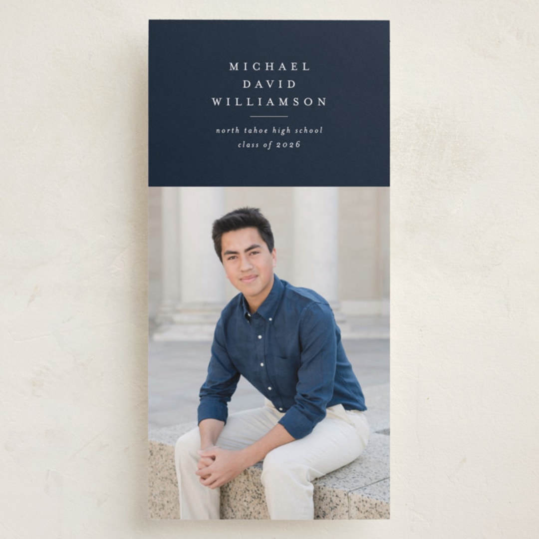 "Classic Announcement" - Graduation Announcements in Navy by Stacy Maalouf - Front