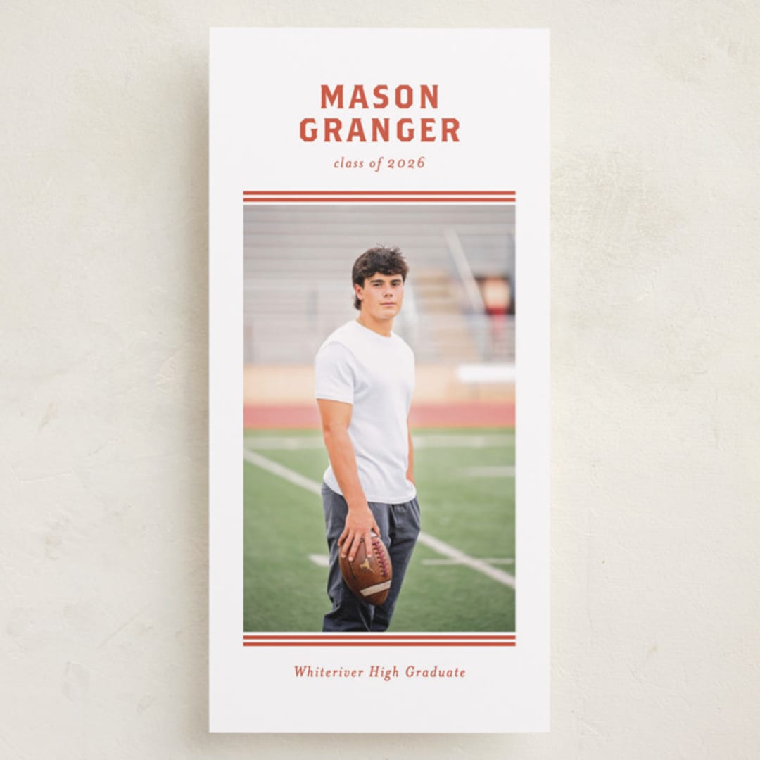 "Varsity Stripes" - Graduation Announcements in Poppy by Angela Garrick - Front
