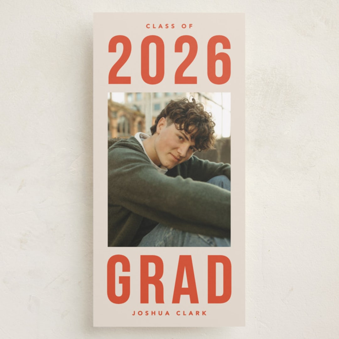 "Poster Type" - Graduation Announcements in Tangerine by Robert and Stella - Front