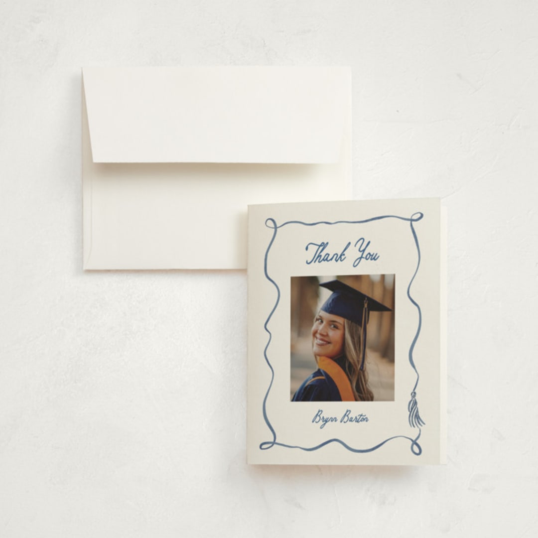 "Sketched Tassel Frame" - Graduation Thank You Cards in Cobalt by Susan Zinader - Front