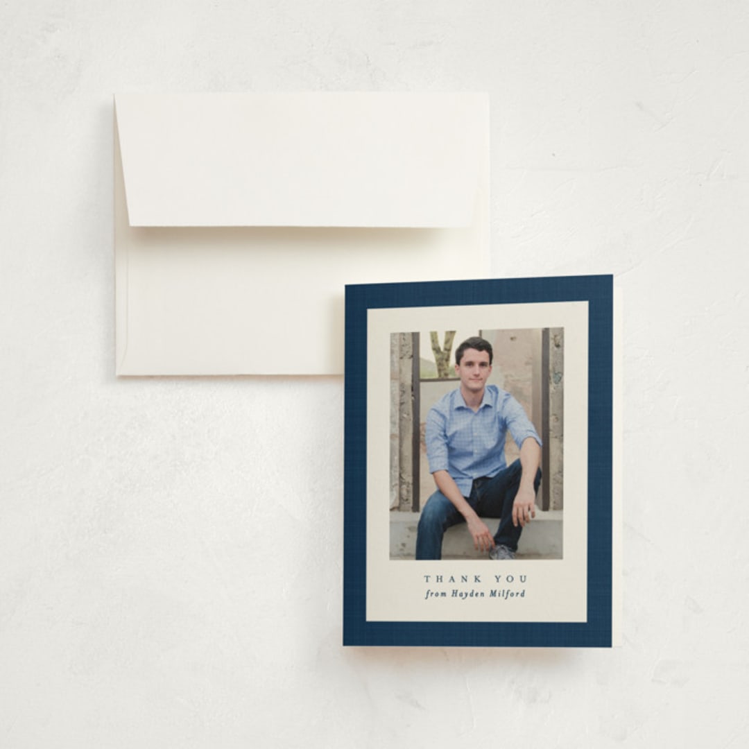 "Linen frame" - Graduation Thank You Cards in Jeans by Lea Delaveris - Front