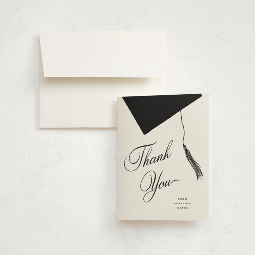 "Tassel Type" - Graduation Thank You Cards in Snow by Pixel and Hank - Front