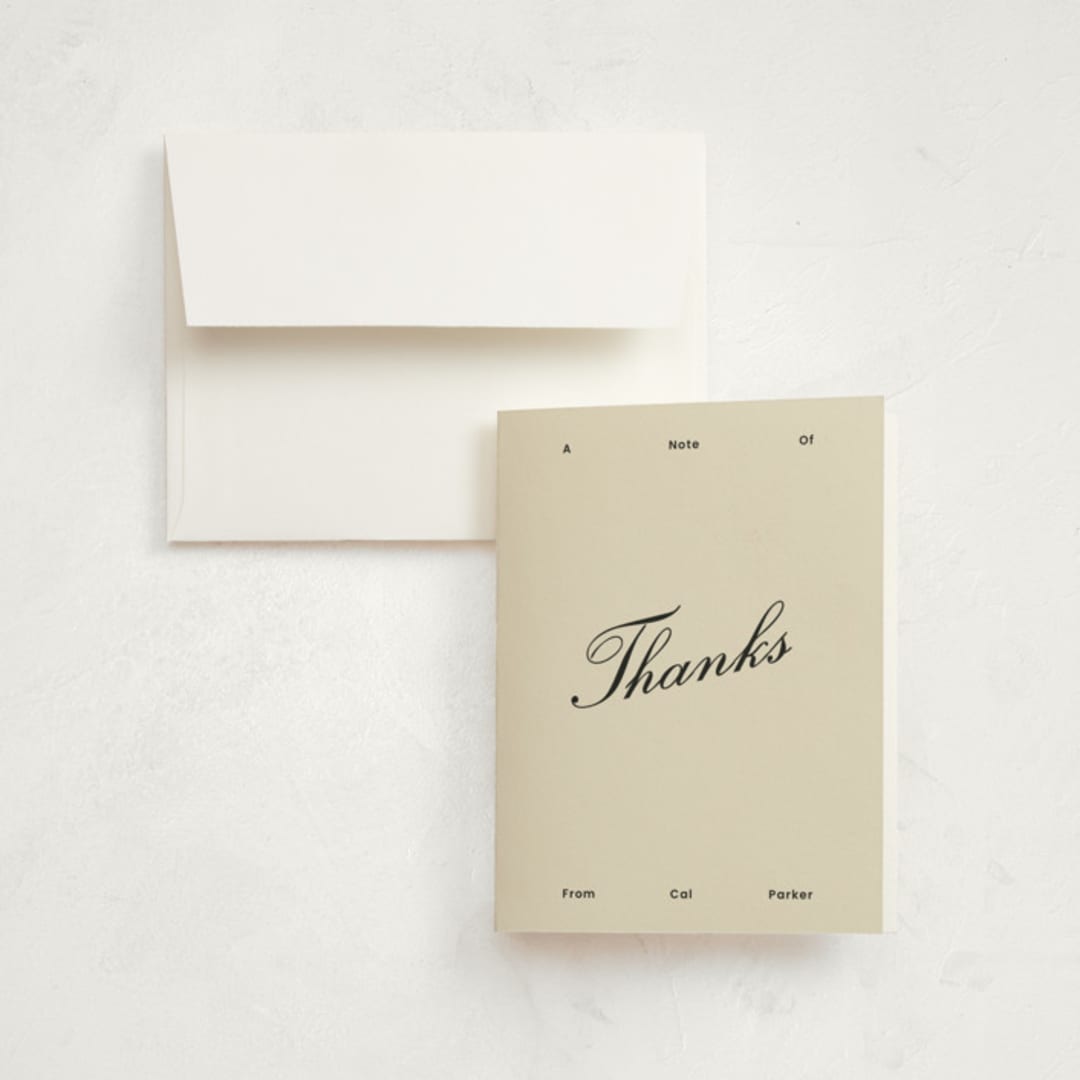 "Perfectly Scripted" - Graduation Thank You Cards in Sand by Rachel Cassel - Front