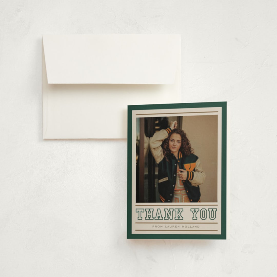 "Varsity Frame" - Graduation Thank You Cards in Vintage by Erin L. Wilson - Front