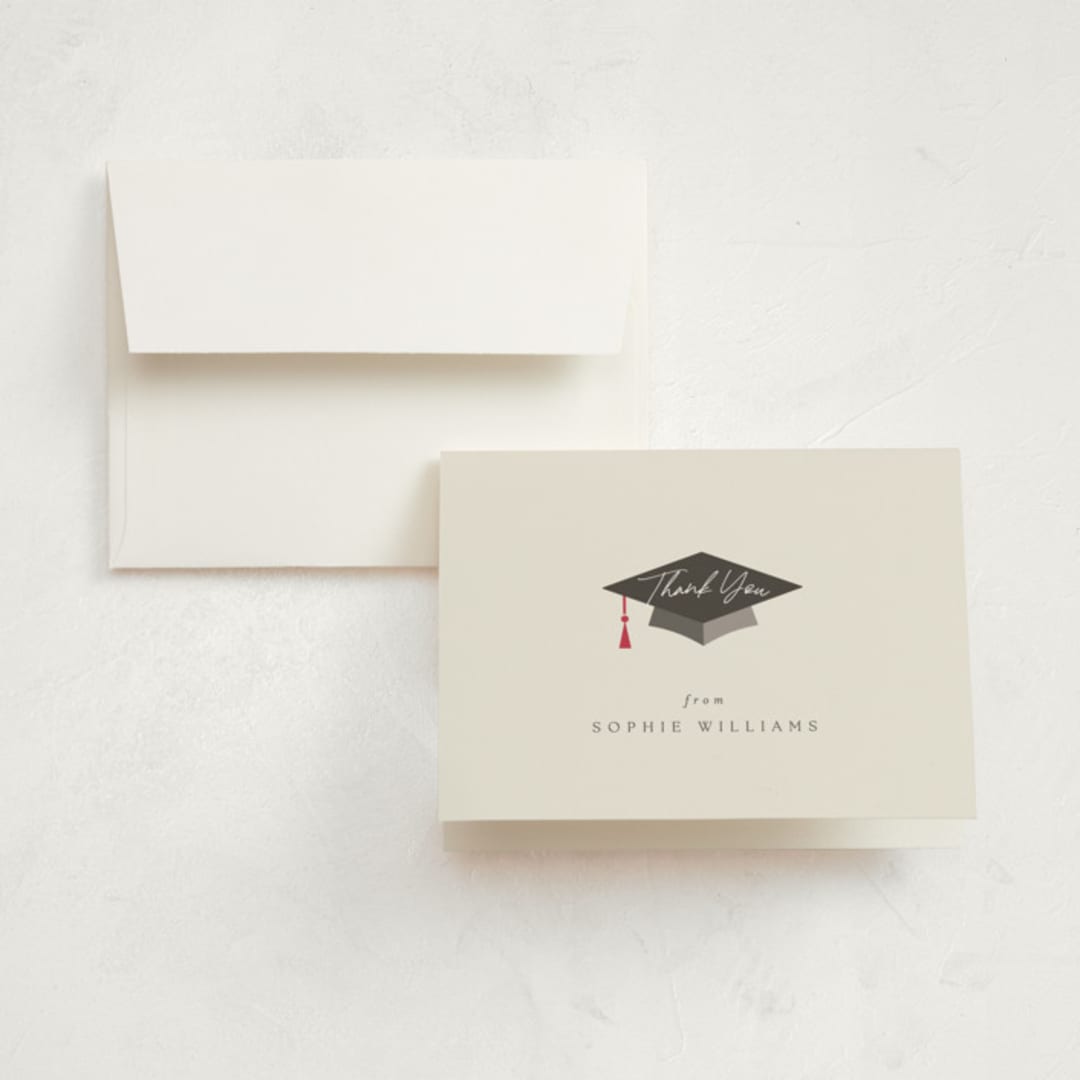 "Modern Cap" - Graduation Thank You Cards in Cement by Griffinbell Paper Co. - Front