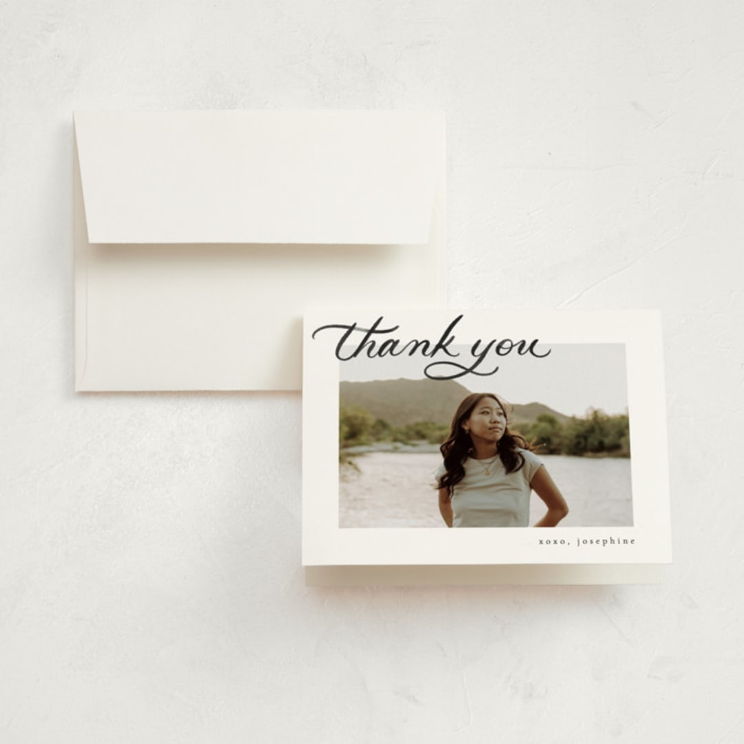 "Alignment" - Graduation Thank You Cards in Onyx by Ashley DeMeyere - Front