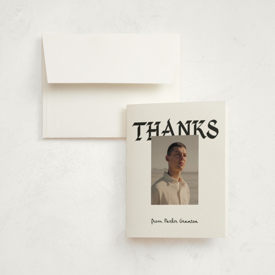 "Calligraphic Ink" - Graduation Thank You Cards in Cotton by Chryssi Tsoupanarias - Front