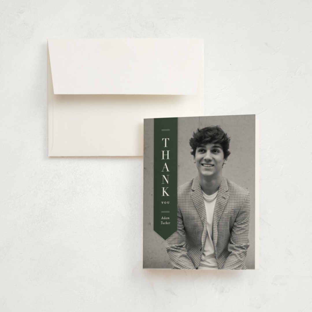"Classic Sash" - Graduation Thank You Cards in Pine by Lauren Chism - Front