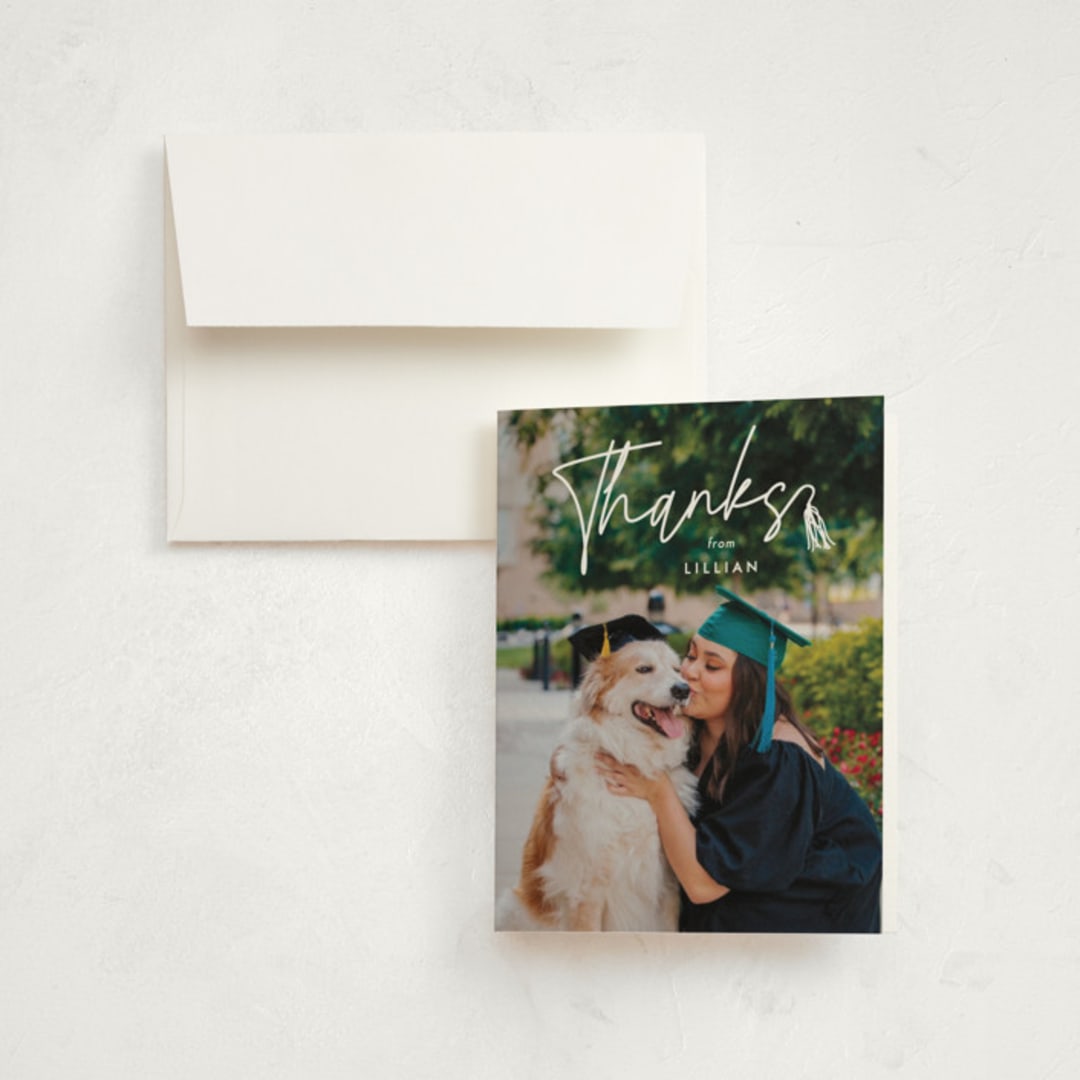 "Tassled T" - Graduation Thank You Cards in Snow by Lauren Chism - Front