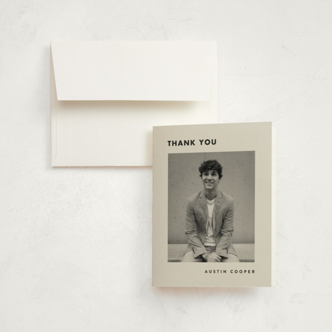 "Fourth Quarter" - Graduation Thank You Cards in Sandstone by Olivia Raufman - Front