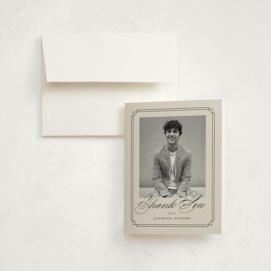 "Refined Grad" - Graduation Thank You Cards in Taupe by Ashley Iwafuchi - Front