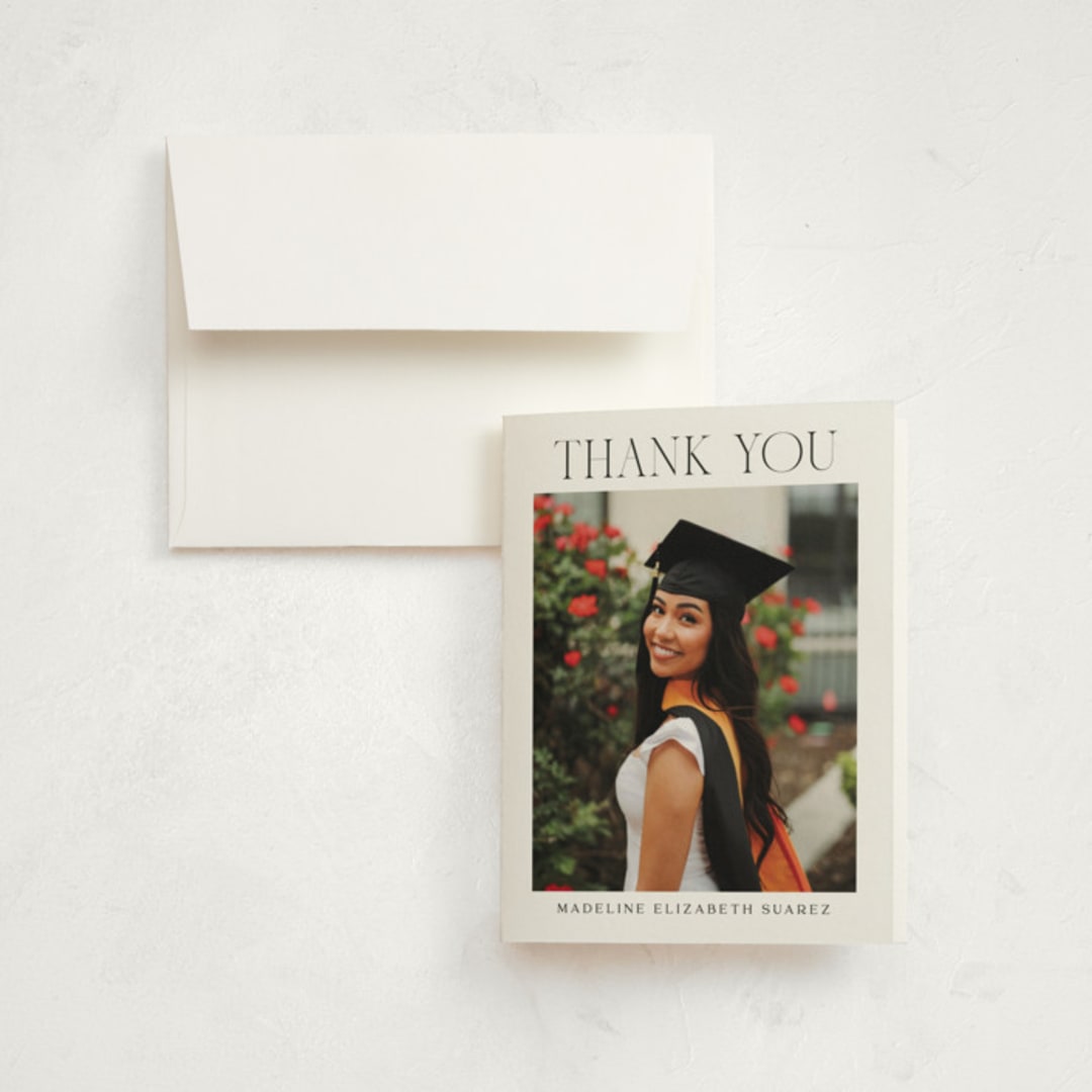"Newsprint" - Graduation Thank You Cards in Snow by Nicoletta Savod - Front