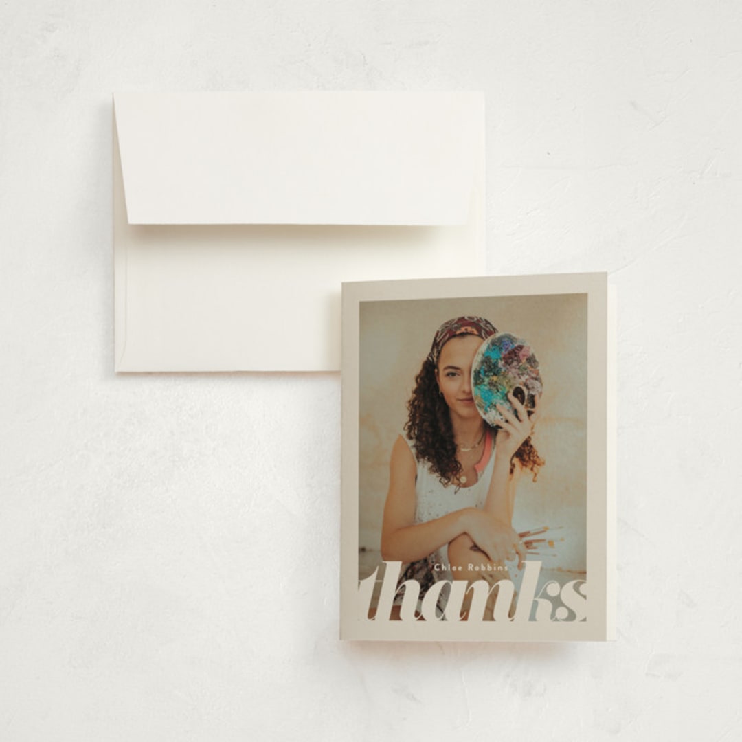 "The Cover" - Graduation Thank You Cards in Mist by Gwen Bedat - Front