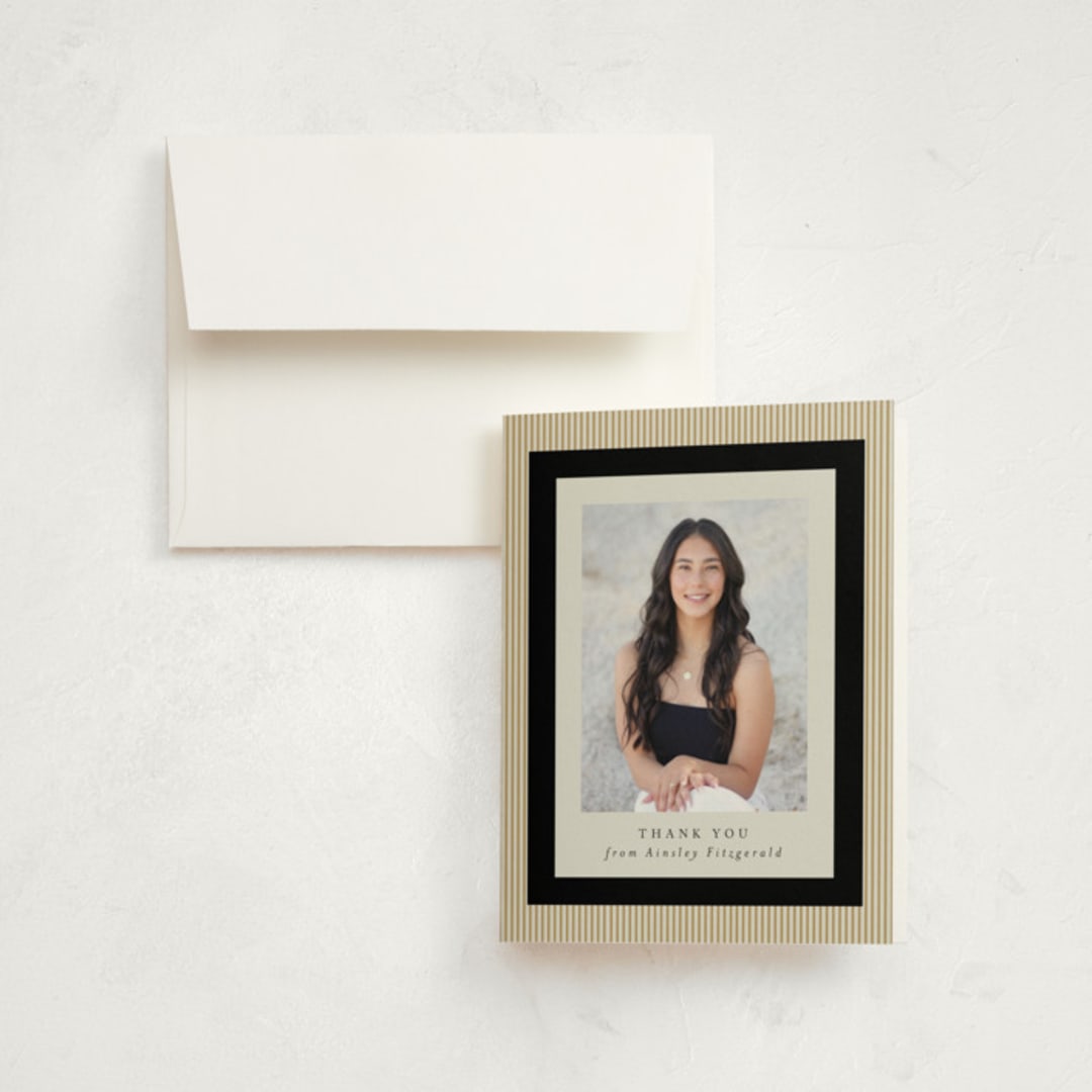 "Modern striped frame" - Graduation Thank You Cards in Noir by Jackie Crawford - Front