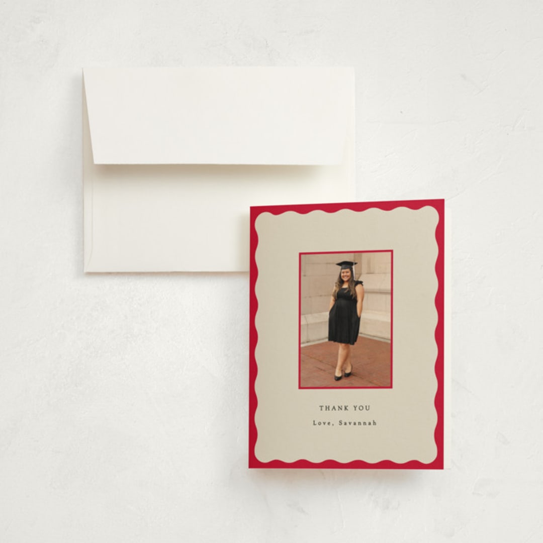 "Decorative Frame" - Graduation Thank You Cards in Crimson by Baumbirdy - Front