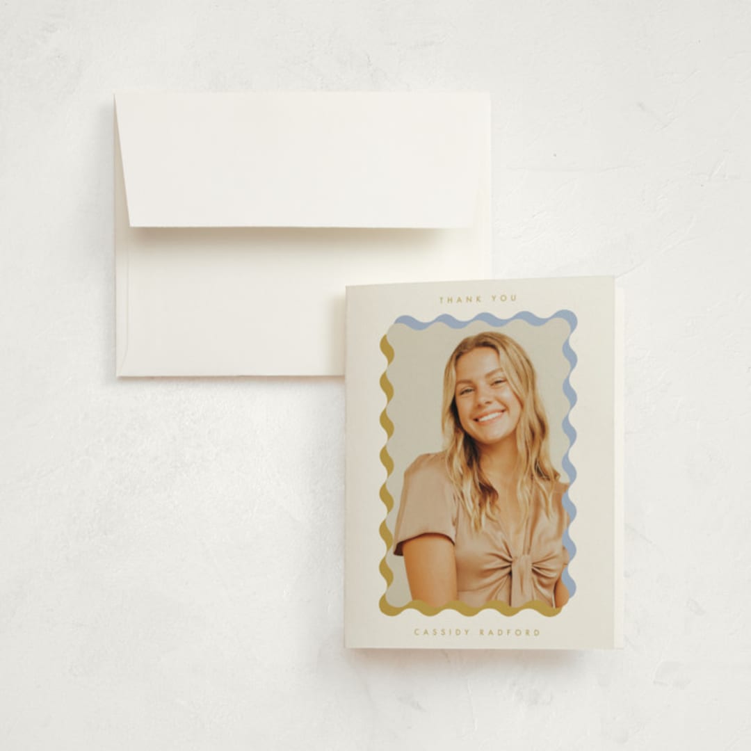 "wavy frame" - Graduation Thank You Cards in Aqua by Baumbirdy - Front