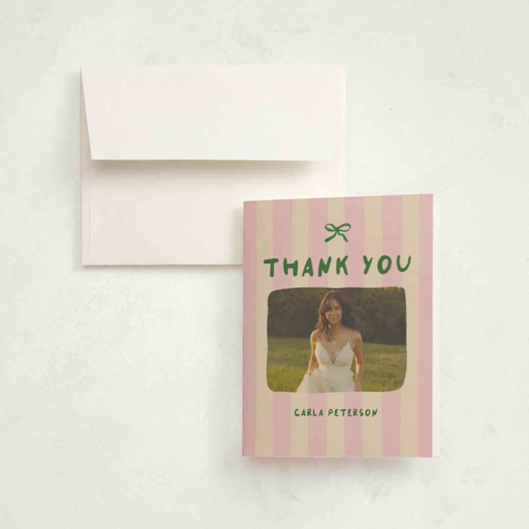 "Whimsical Stripes" - Graduation Thank You Cards in Raspberry Matcha by Vera Lim - Front