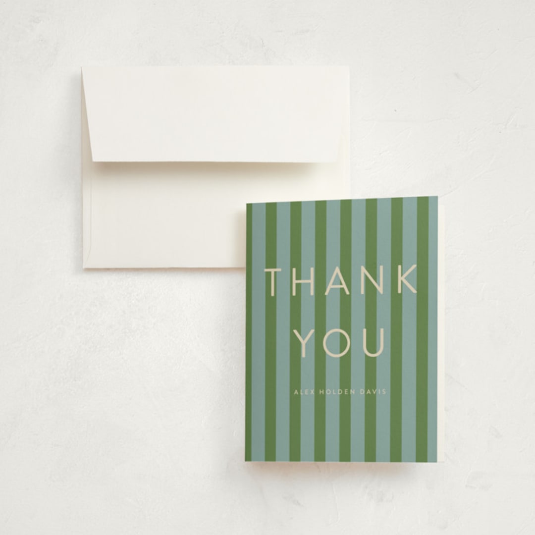 "Preppy Stripes" - Graduation Thank You Cards in Seaside by Morgan Kendall - Front