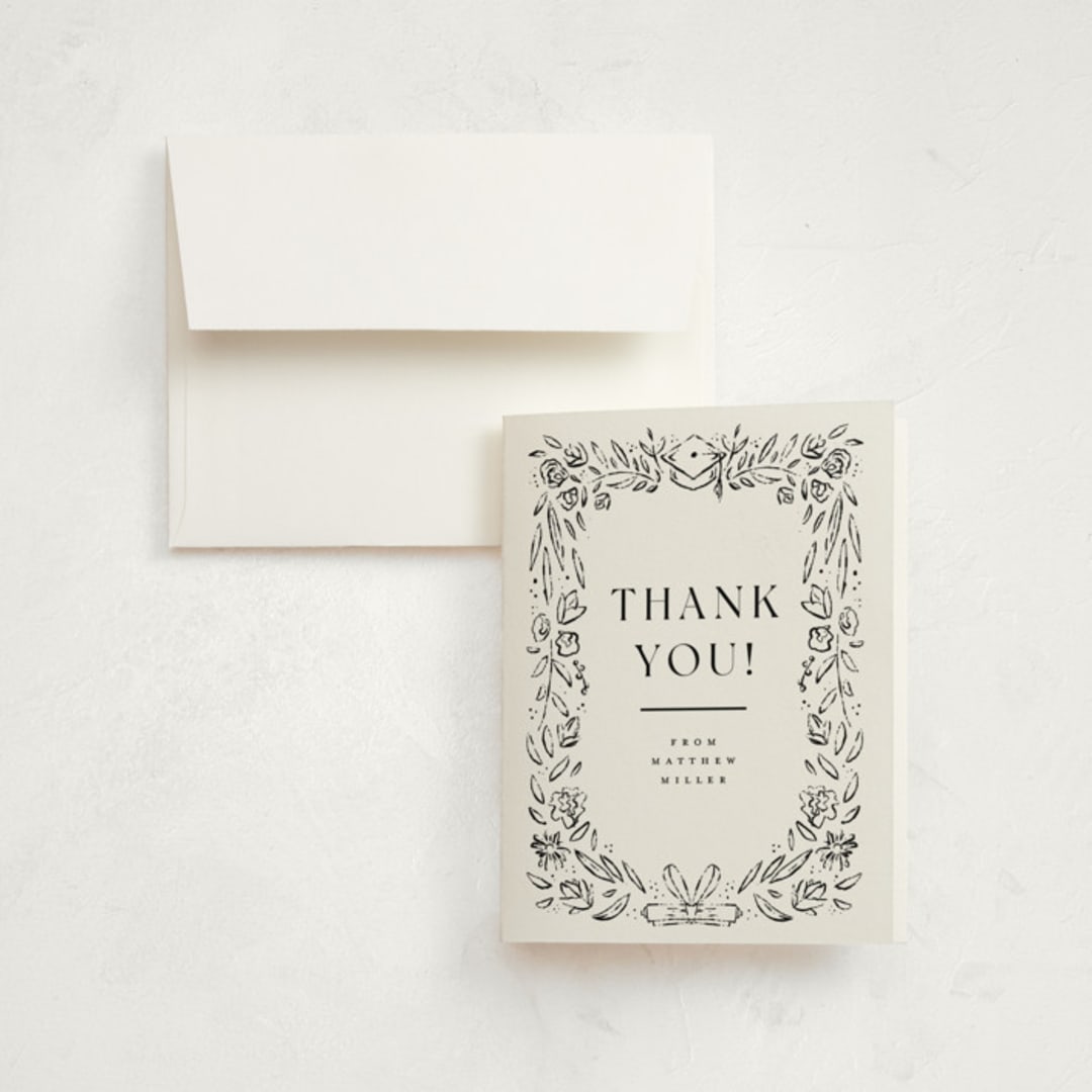 "Hand-drawn Grad Frame" - Graduation Thank You Cards in Ink by Darryl Don Doctor - Front