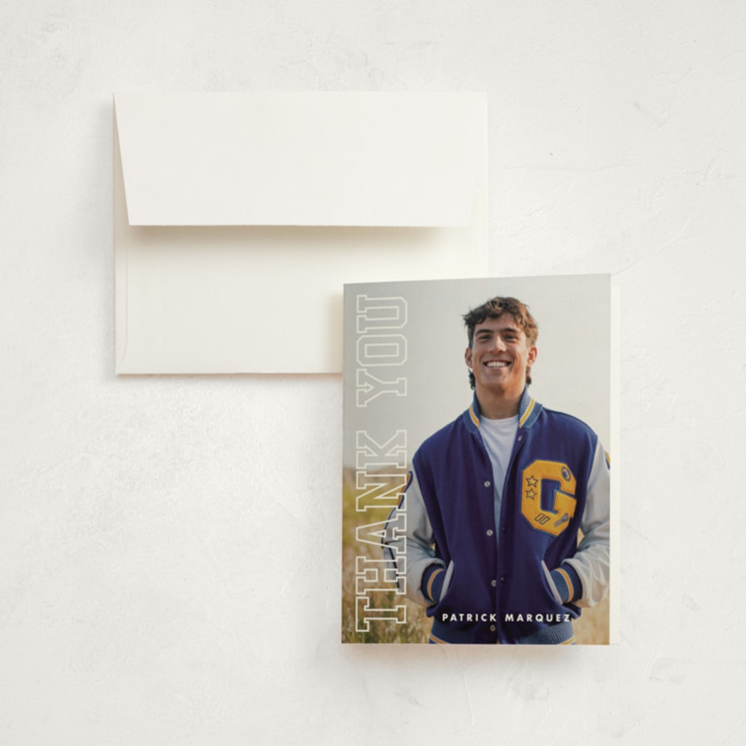 "Strength" - Graduation Thank You Cards in Snow by Sarah Curry - Front