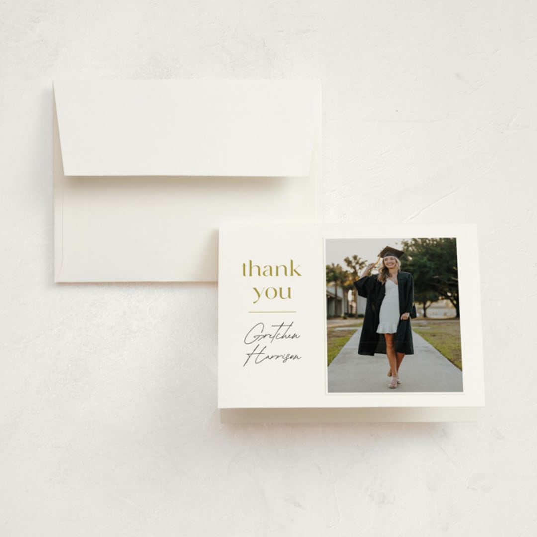 "Grad Party Time" - Graduation Thank You Cards in Marigold by Ashlee Townsend - Front