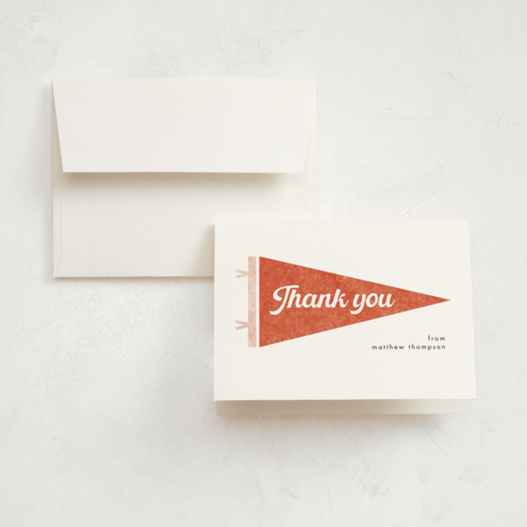 "Pennant Party" - Graduation Thank You Cards in Cardinal by Catherine Culvenor - Front