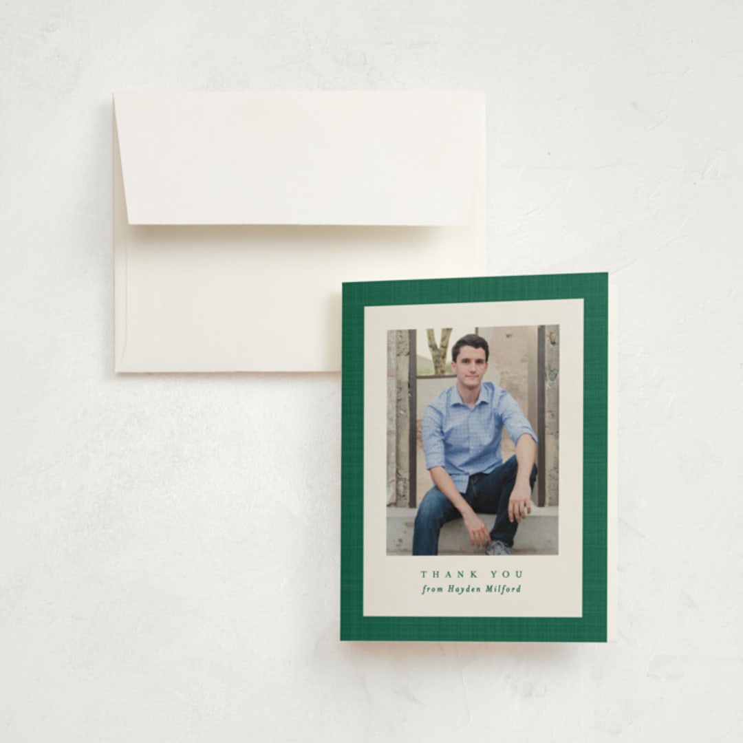 "Linen frame" - Graduation Thank You Cards in Shamrock by Lea Delaveris - Front