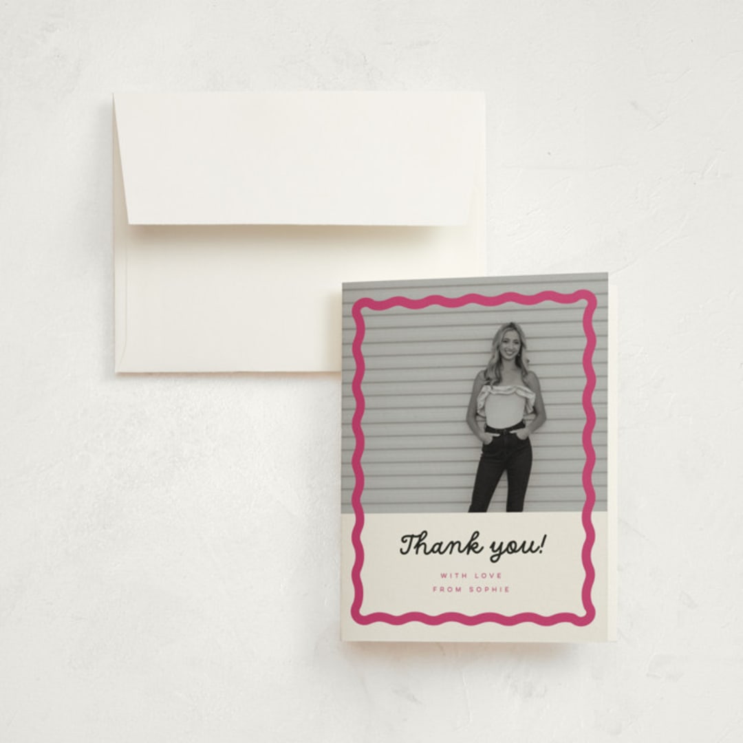 "wavy border" - Graduation Thank You Cards in Bubblegum by Emily Sabol Goss - Front