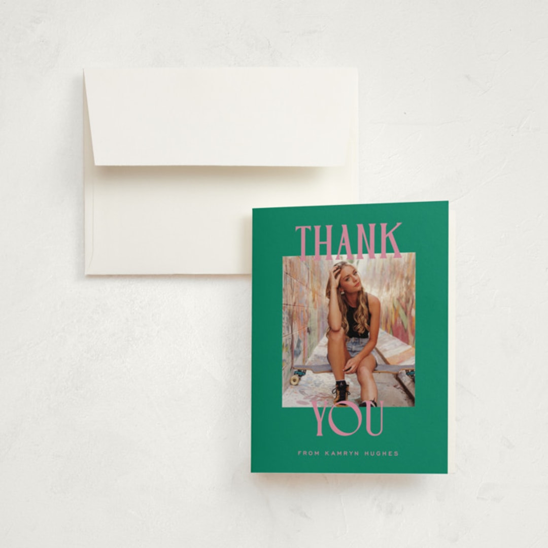 "Kamryn" - Graduation Thank You Cards in Emerald by Erin German - Front