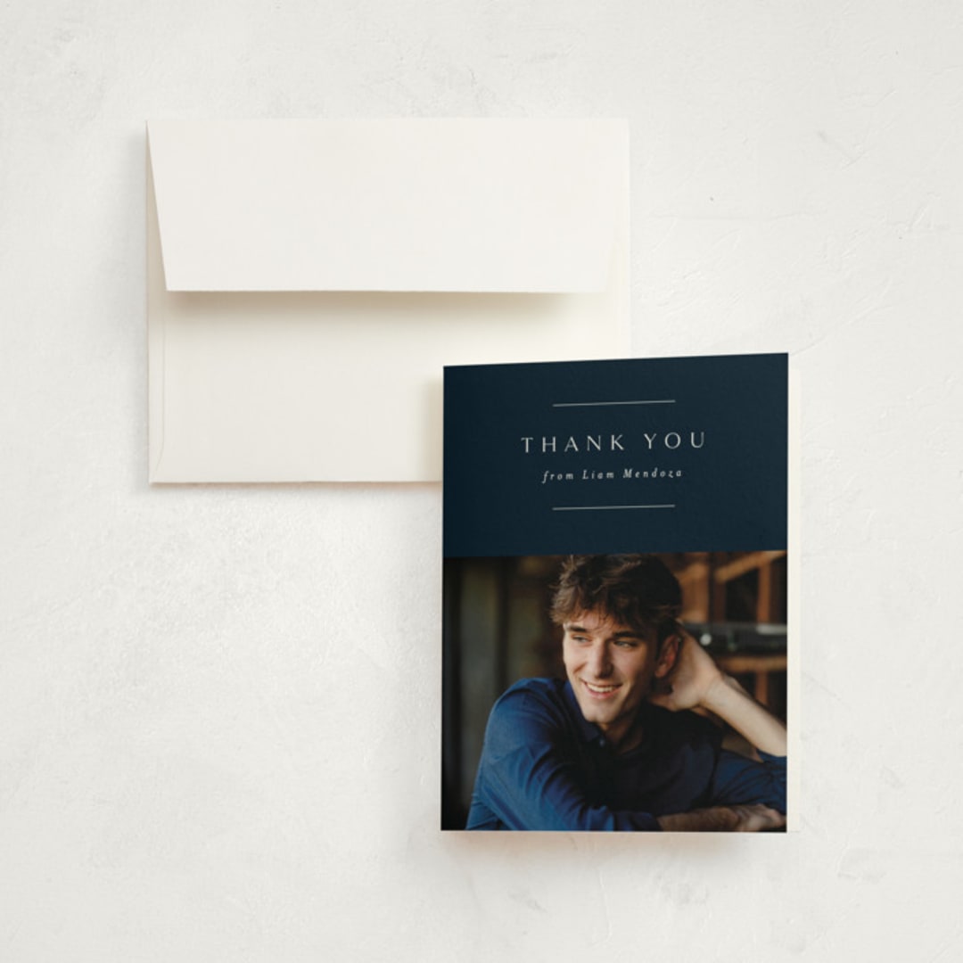 "Top Three" - Graduation Thank You Cards in Denim by Lea Delaveris - Front