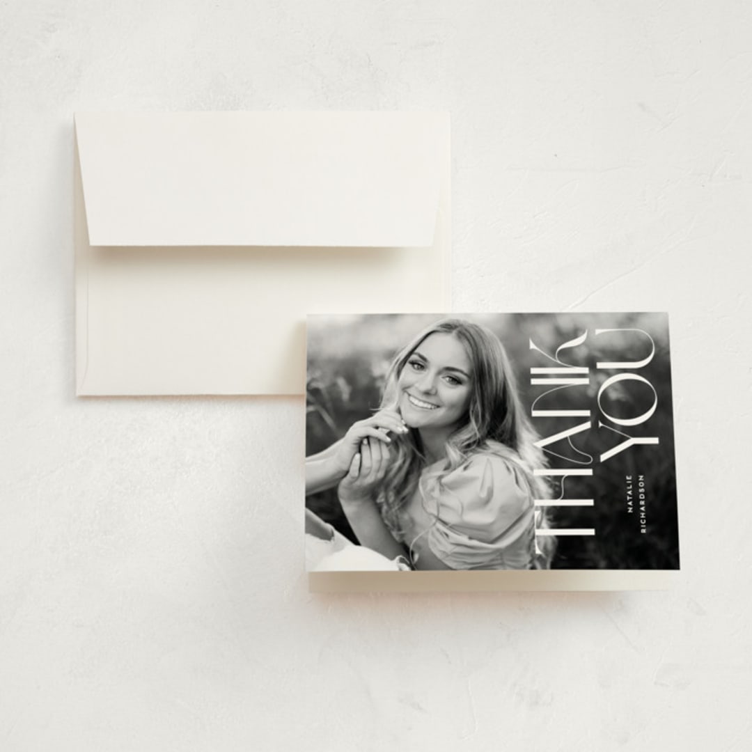"Colonnade" - Graduation Thank You Cards in Swan by Owl and Toad - Front
