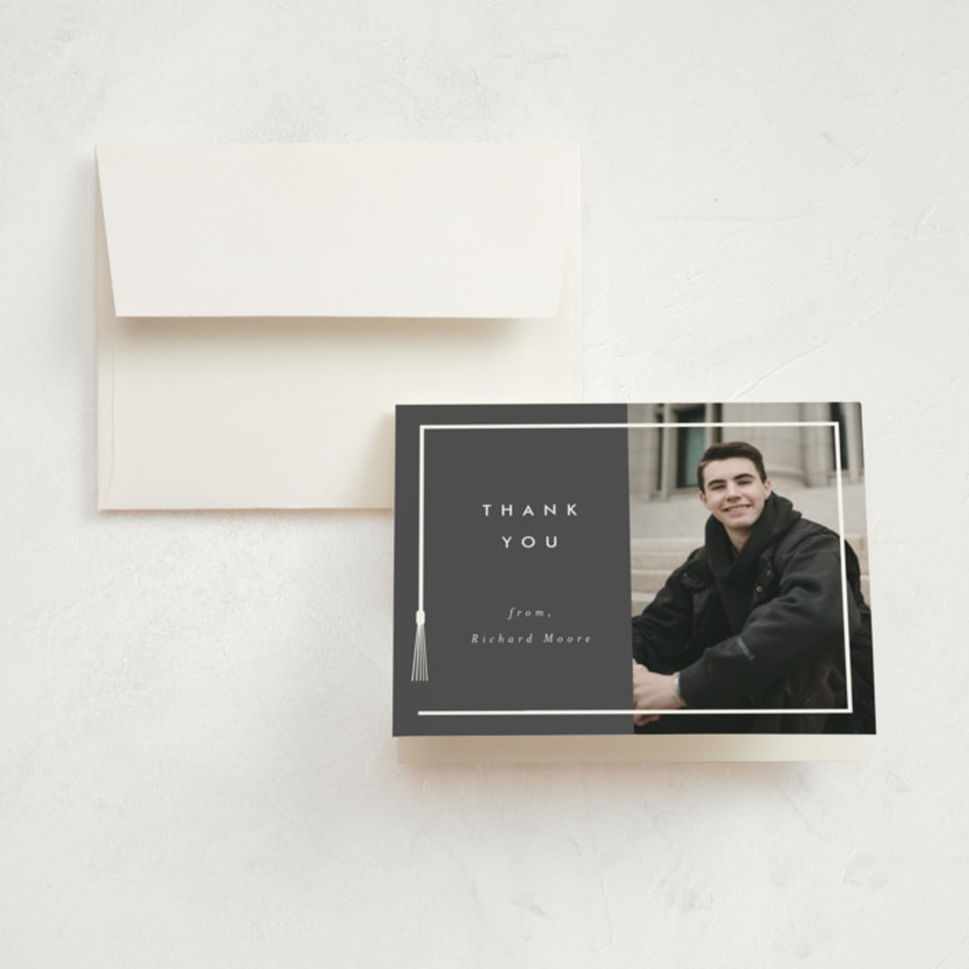 "Tassel Framed" - Graduation Thank You Cards in Charcoal by AK Graphics - Front