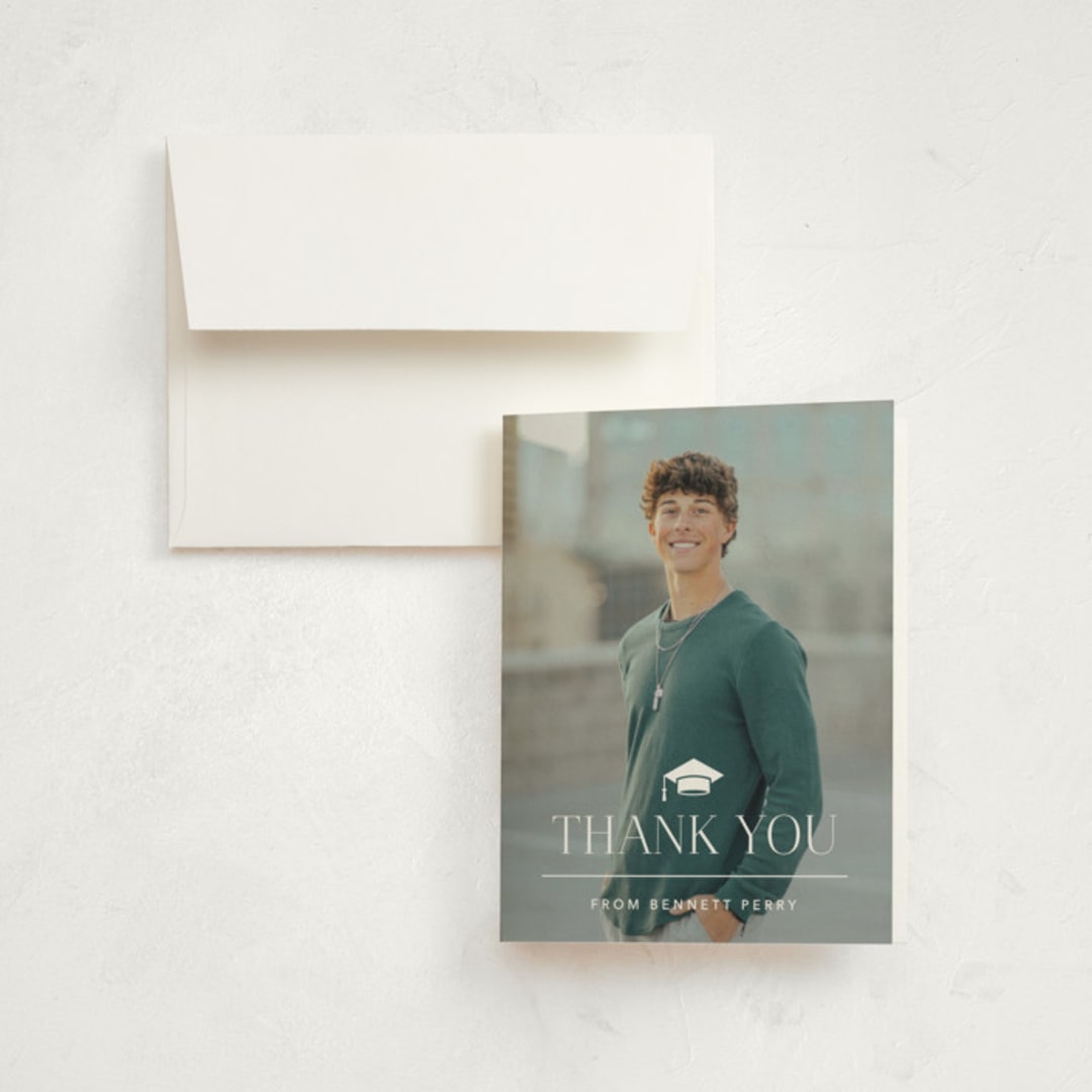 "Academy" - Graduation Thank You Cards in Pearl by Jennifer Postorino - Front