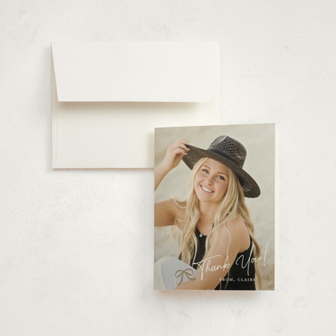 "Sweet Grad Cap" - Graduation Thank You Cards in Noir by Paper Raven Co. - Front