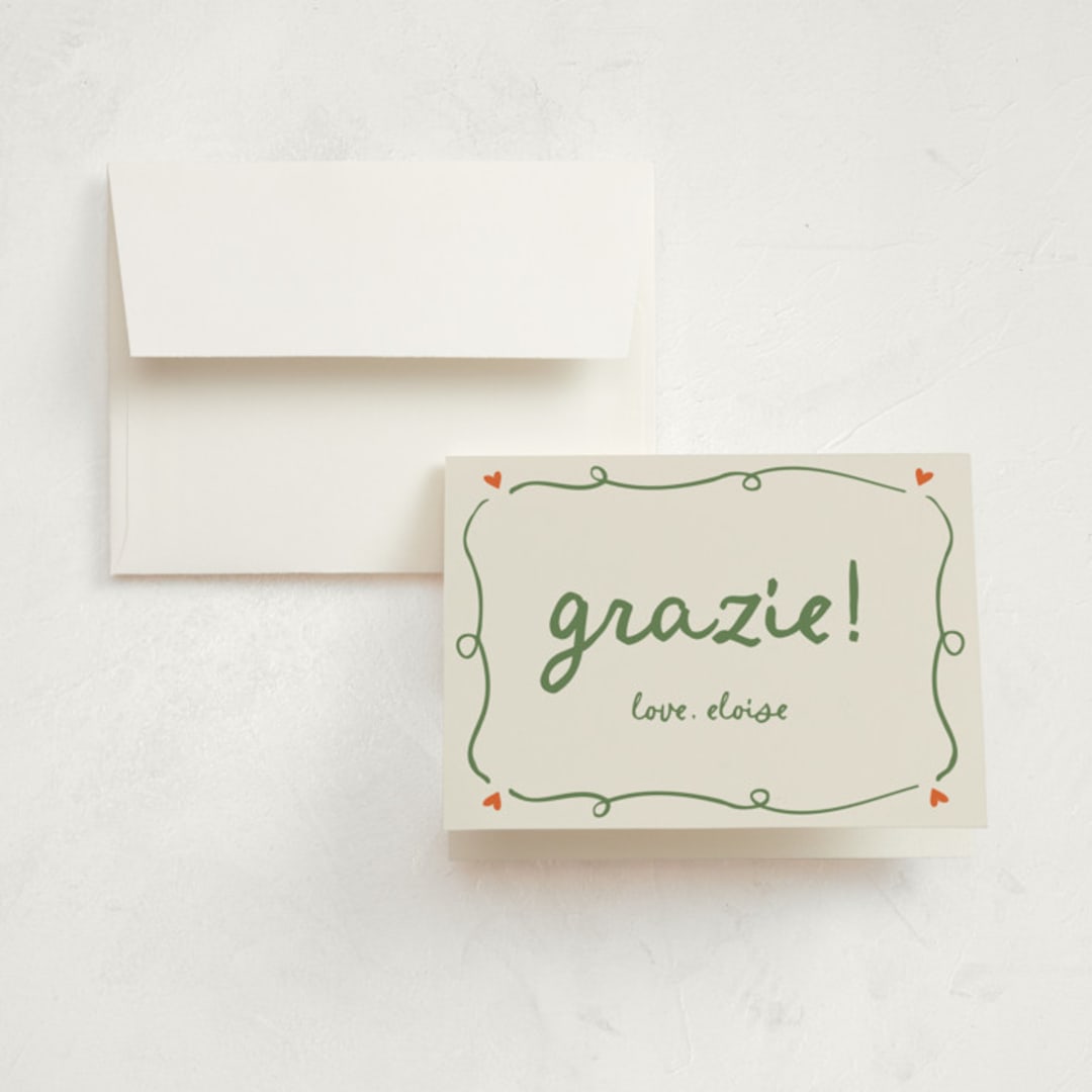 "Cin cin" - Graduation Thank You Cards in Sage by Stephanie Heinrich Godbout - Front