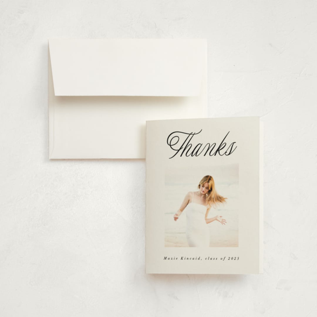 "Minimal Flourish" - Graduation Thank You Cards in Noir by AK Graphics - Front
