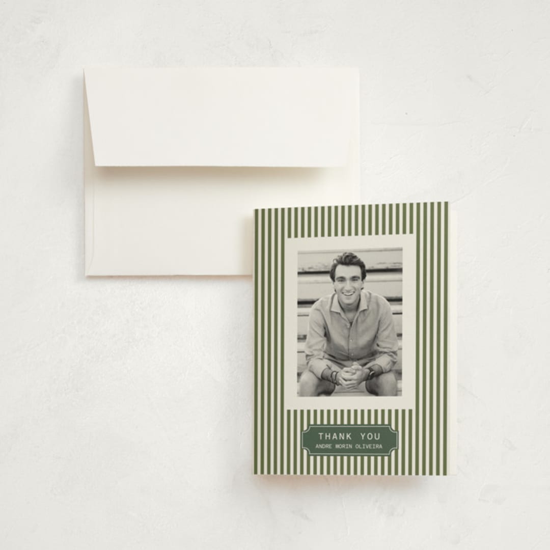 "Stripes of Success" - Graduation Thank You Cards in Pine by Sherley Ferreira - Front