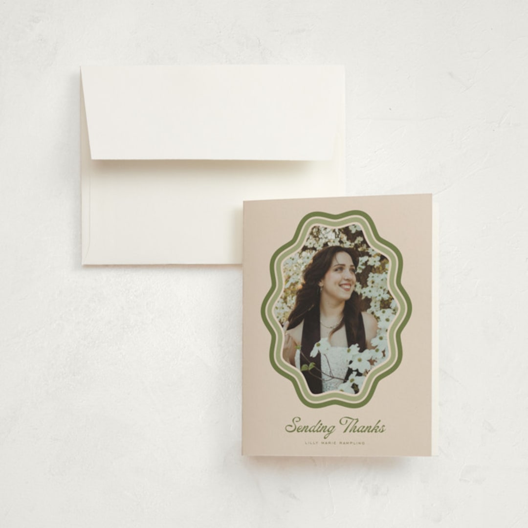 "Scalloped" - Graduation Thank You Cards in Matcha by Melanie Kosuge - Front