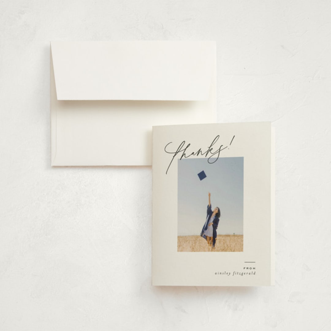 "Scripted Corner" - Graduation Thank You Cards in Cloud by Jackie Crawford - Front