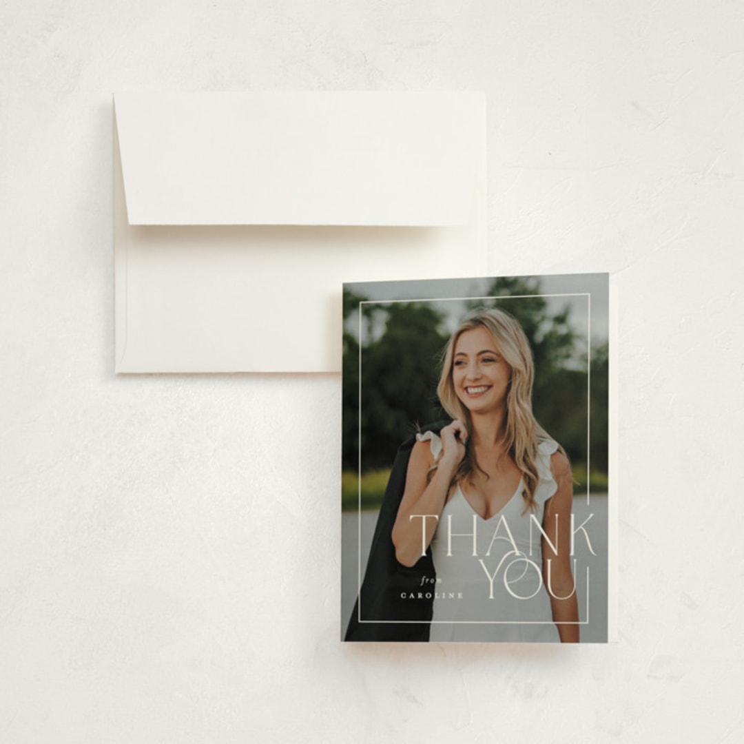"Broken Border" - Graduation Thank You Cards in Snow by Lauren Chism - Front