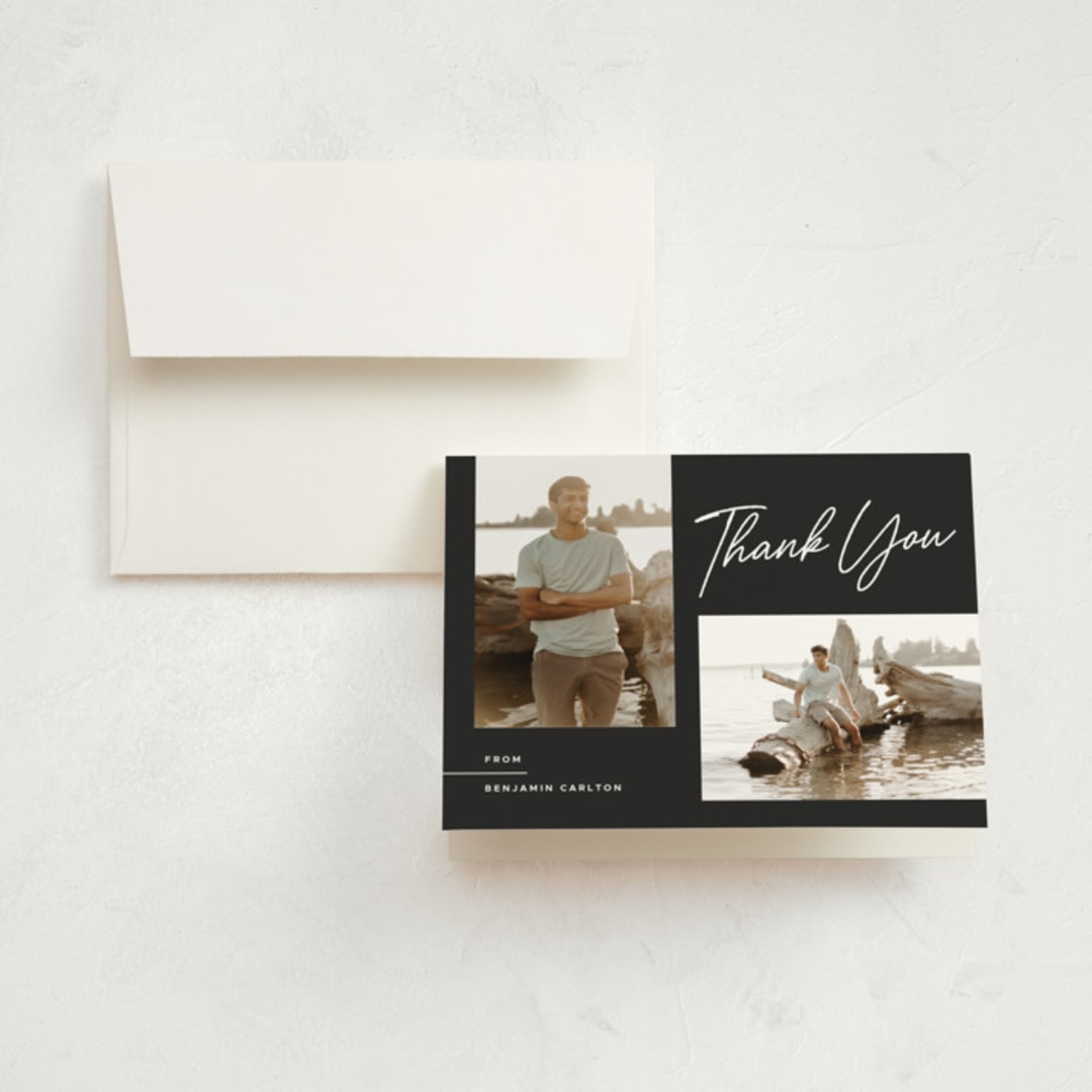 "Counterpoise" - Graduation Thank You Cards in Charcoal by Monika Torun - Front