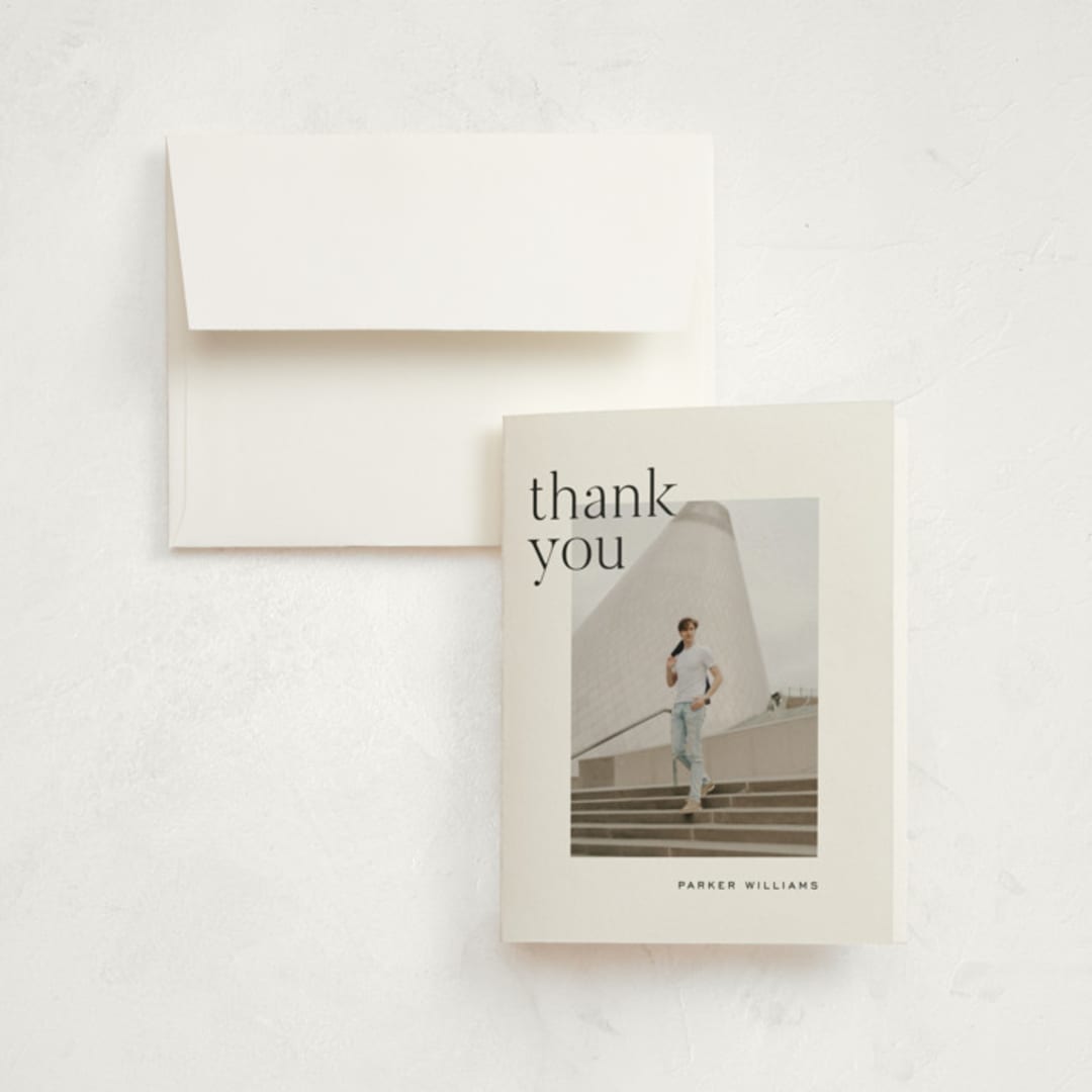 "Margins" - Graduation Thank You Cards in Onyx by Pixel and Hank - Front