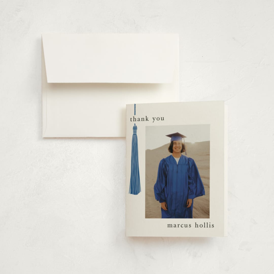 "Tassled" - Graduation Thank You Cards in Cobalt by Ashlee Townsend - Front