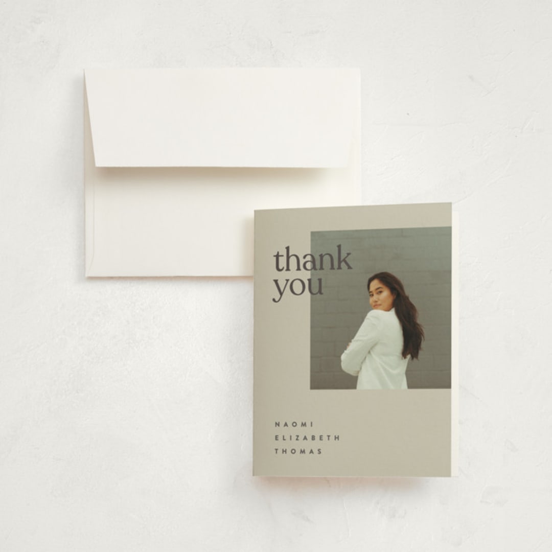 "Minimal Modern" - Graduation Thank You Cards in Sand by JoAnn Jinks - Front