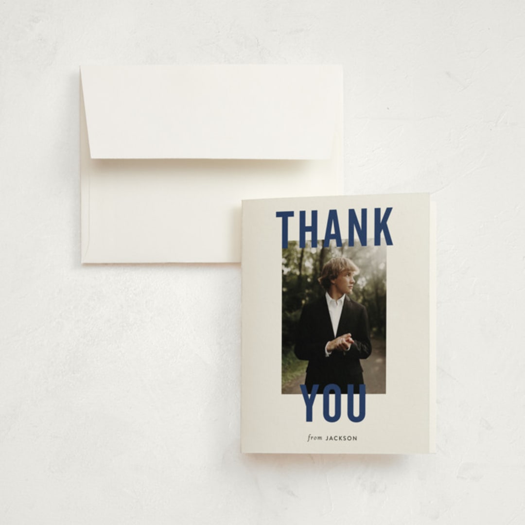 "Jax" - Graduation Thank You Cards in Navy by Sara Hicks Malone - Front