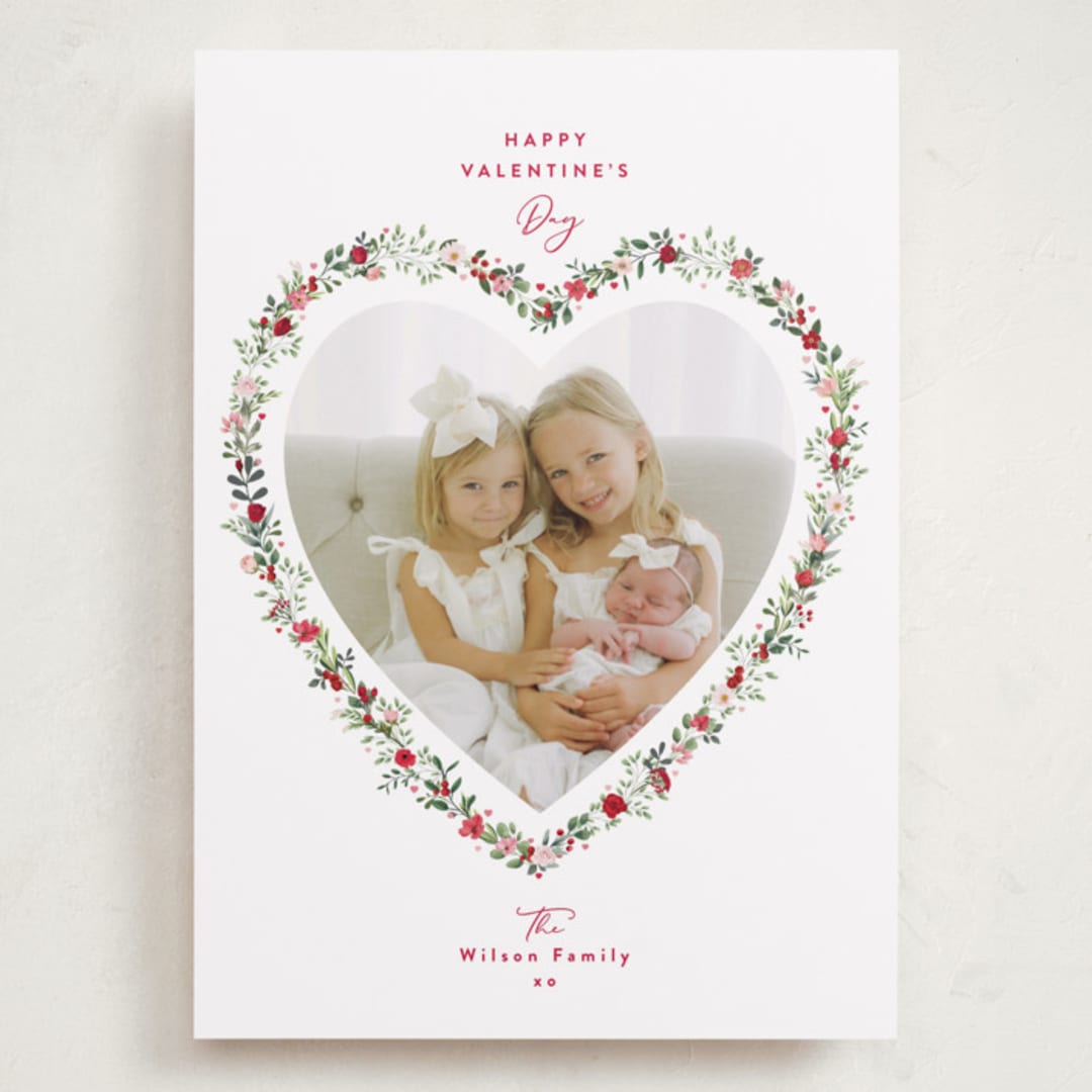 "Florals & Hearts" - Valentine's Day Cards in Berry by Susan Moyal - Front
