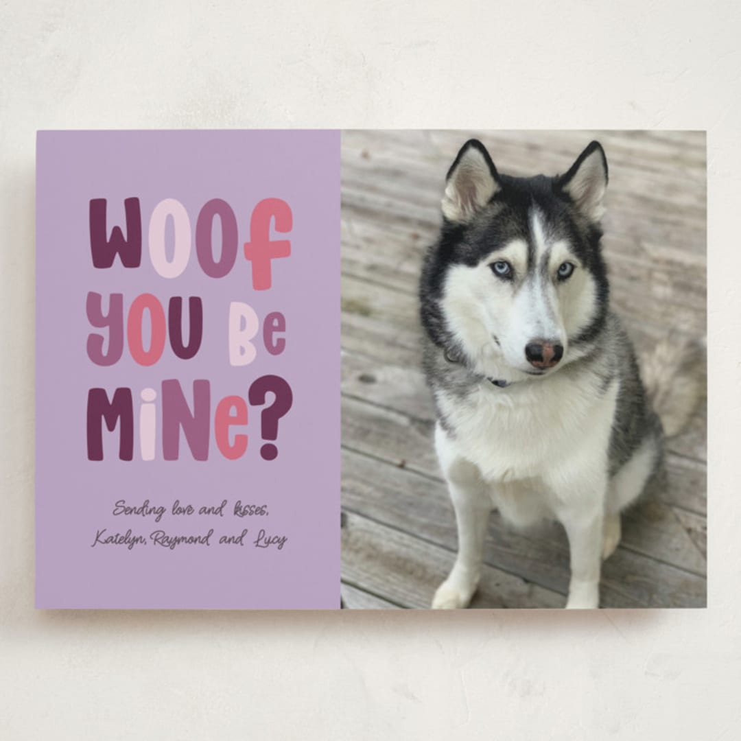 "Woof you be mine?" - Valentine's Day Cards in Lavender by Randi Cirelli - Front