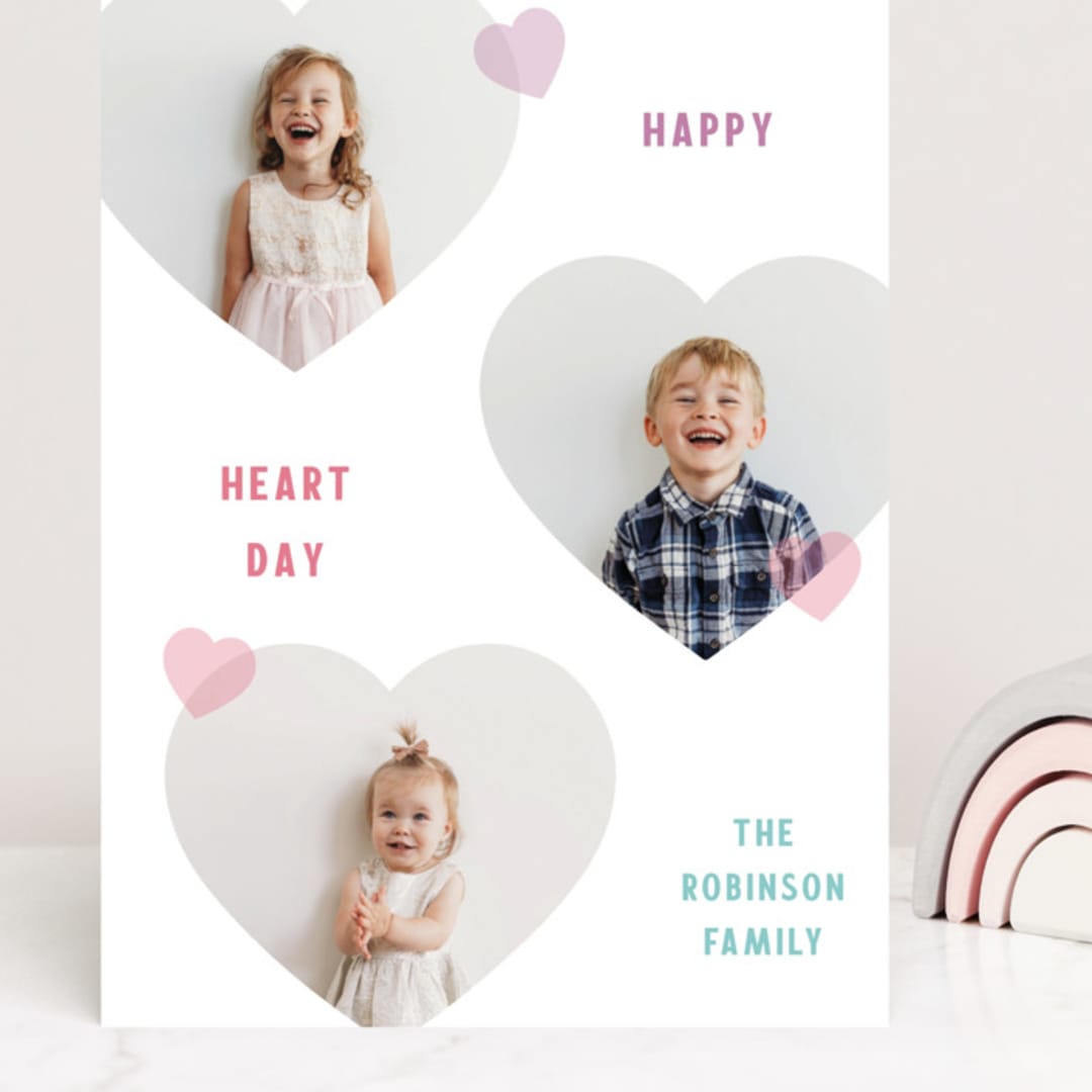 "Triple Hearts" - Valentine's Day Cards in Rainbow by Kelly Watkins - Front