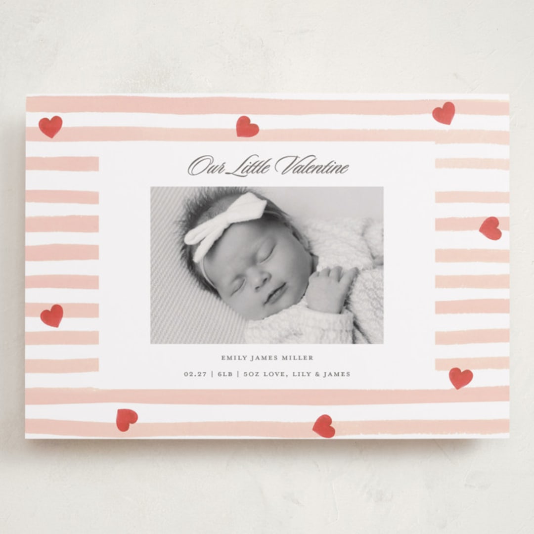 "Stripes and Hearts" - Valentine's Day Cards in Blush by Teju Reval - Front