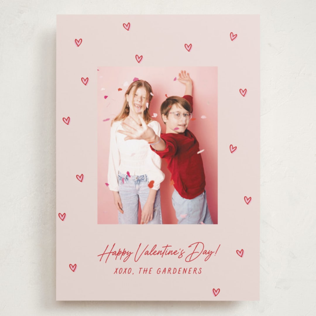 "Handdrawn Scattered Hearts" - Valentine's Day Cards in Blush by Hooray Creative - Front